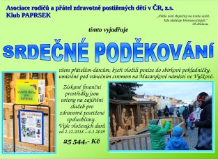 Poděkování za vánoční sbírku